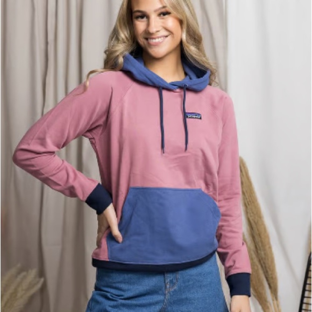 Patagonia P-6 Pink and Blue Contrast Pullover Hoodie Organic Cotton